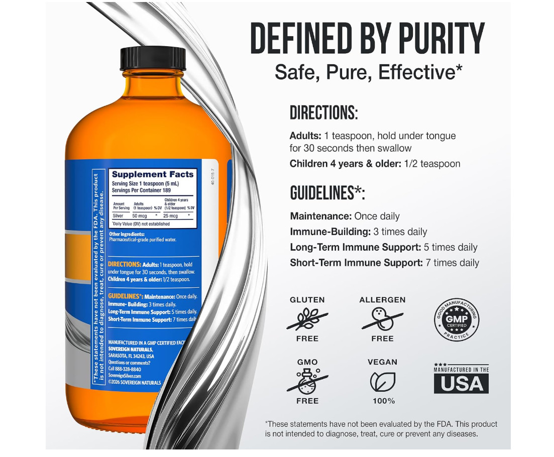 Sovereign Silver 10 ppm Colloidal Silver Immune Boost 32 Fl Oz NEW!