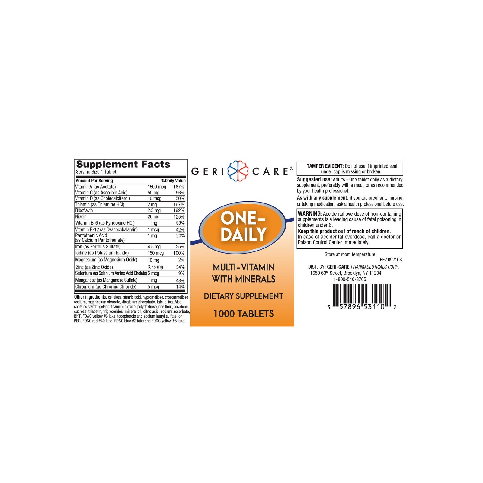 Geri-Care Multivitamin Tablet 531-10-GCP 1 Bottle 1000 per Bottle