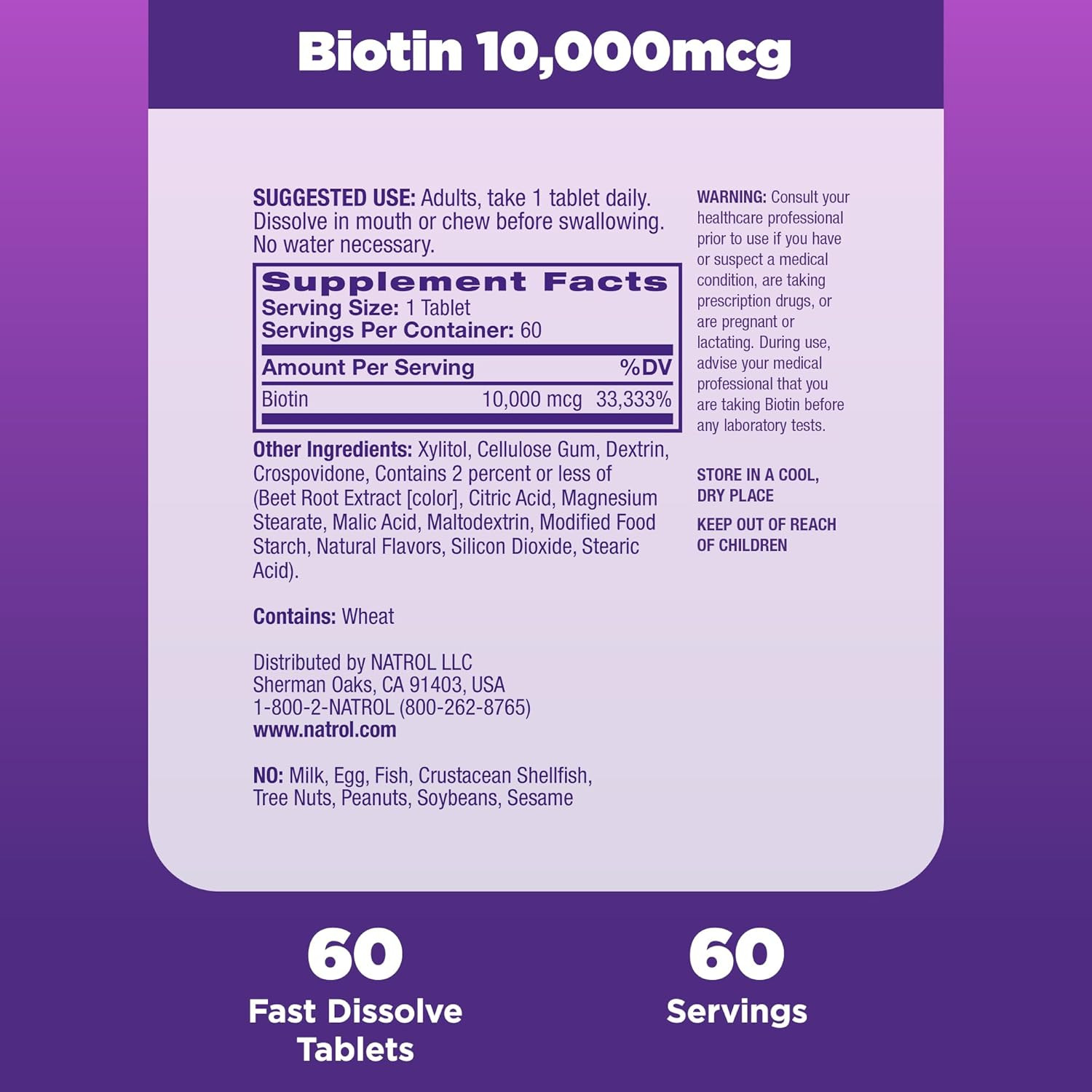 Natrol Biotin 10,000 Mcg. Fast Dissolve Tablets, 250 Count