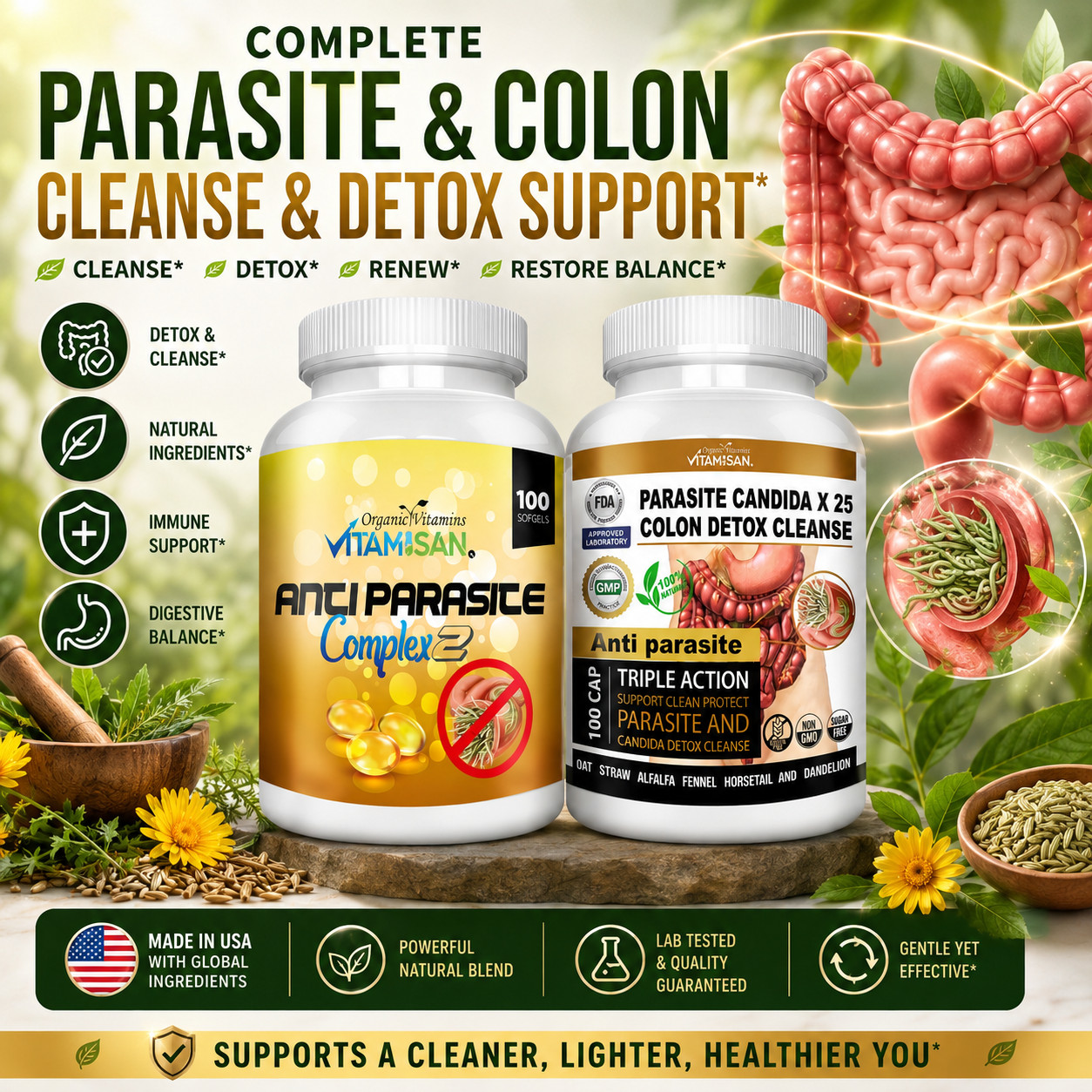Candida Colon Detox Cleanse support Antifungal parasite candida cleans Dandelion