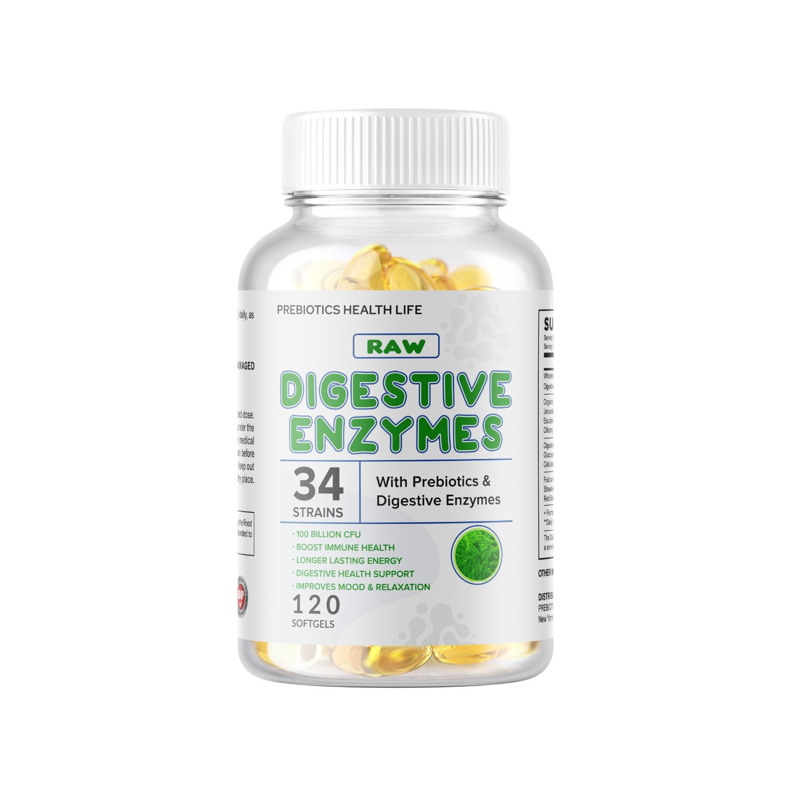 Digestive Enzymes Prebiotic & Probiotics Gas, Constipation & Bloating Relief 100