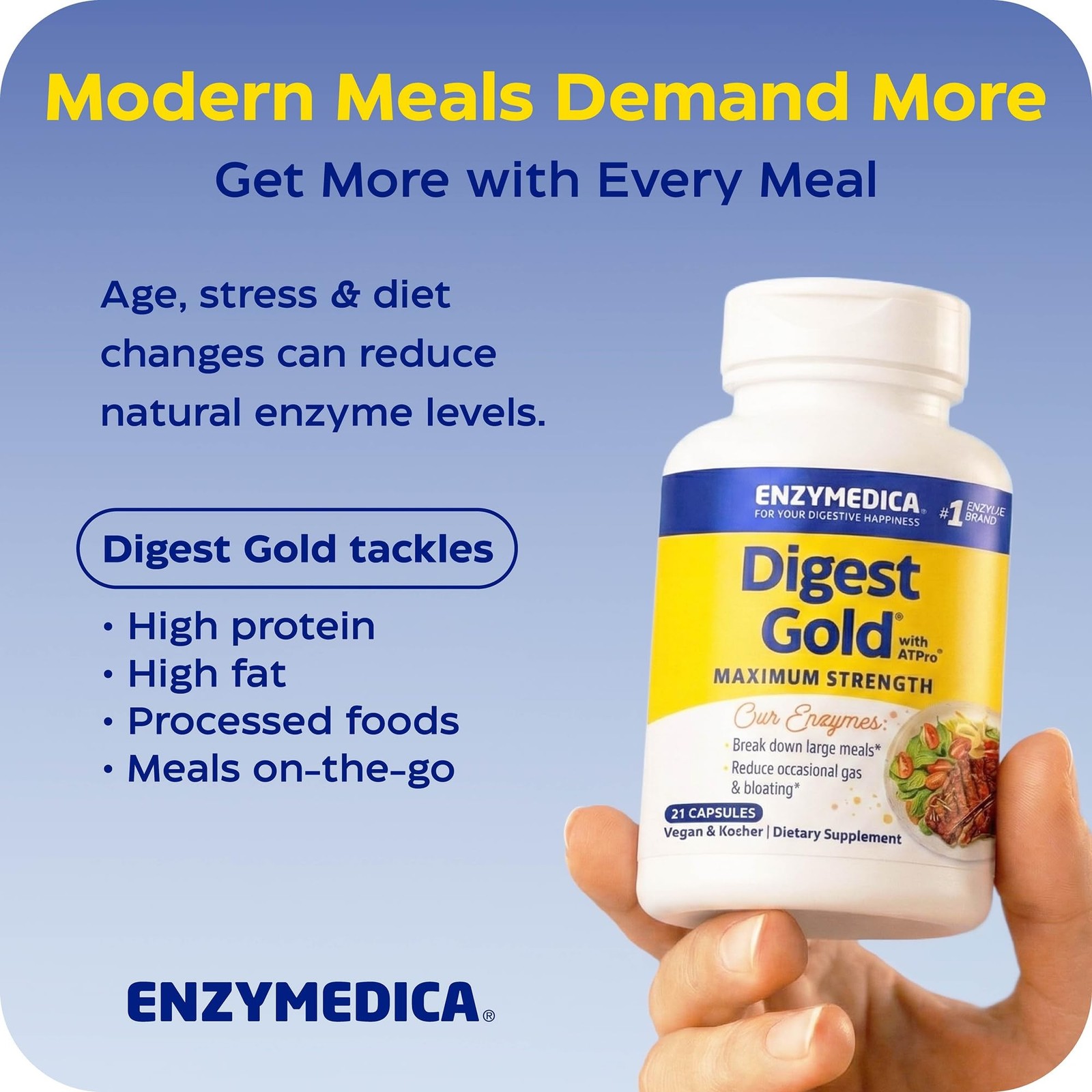Enzymedica Digest Gold + ATPro, Maximum Strength, Fast-Acting, Helps Digest L…