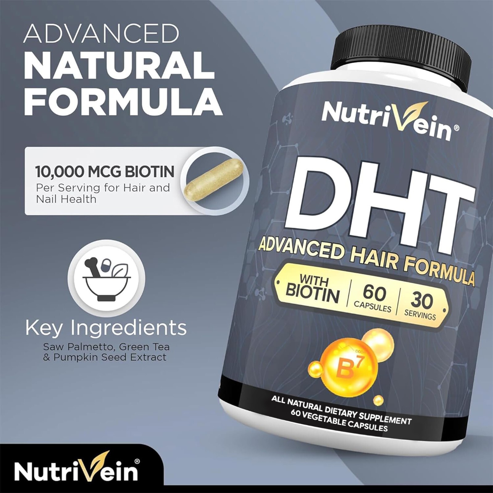 Nutrivein DHT Blocker with Biotin – Boosts Hair Growth & New Follicle Growth