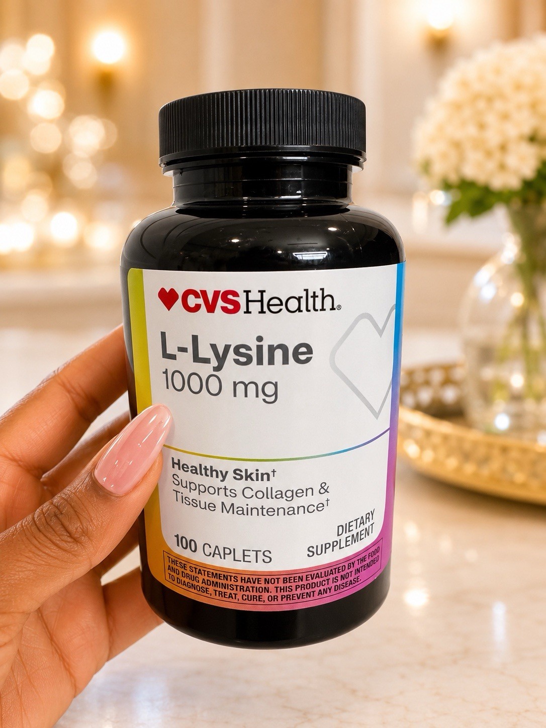 L-Lysine 1000 mg Dietary Supplement – 100 Caplet. Exp 8/28
