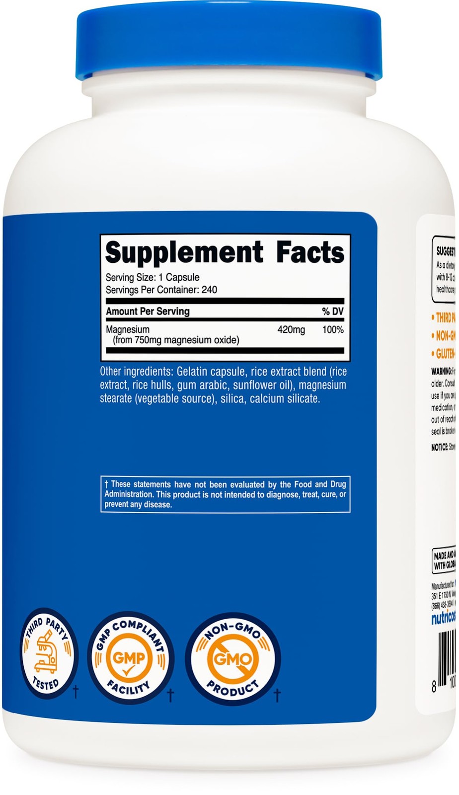 Nutricost Magnesium Oxide 750mg, 240 Capsules – 420mg 240 Count (Pack of 1)