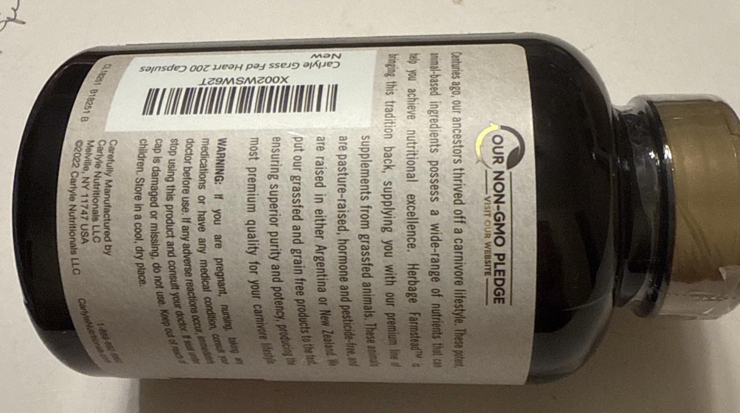 CARLYLE GRASS FED HEART-3200 MG 200 Capsules New. Exp-12/28