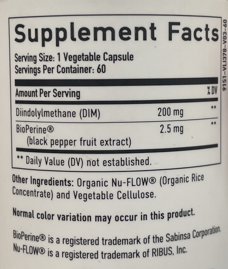 SM Nutrition DIM 200mg w/BioPerine 60 capsules/ea x2 **NEW SEALED** Exp 10/2026