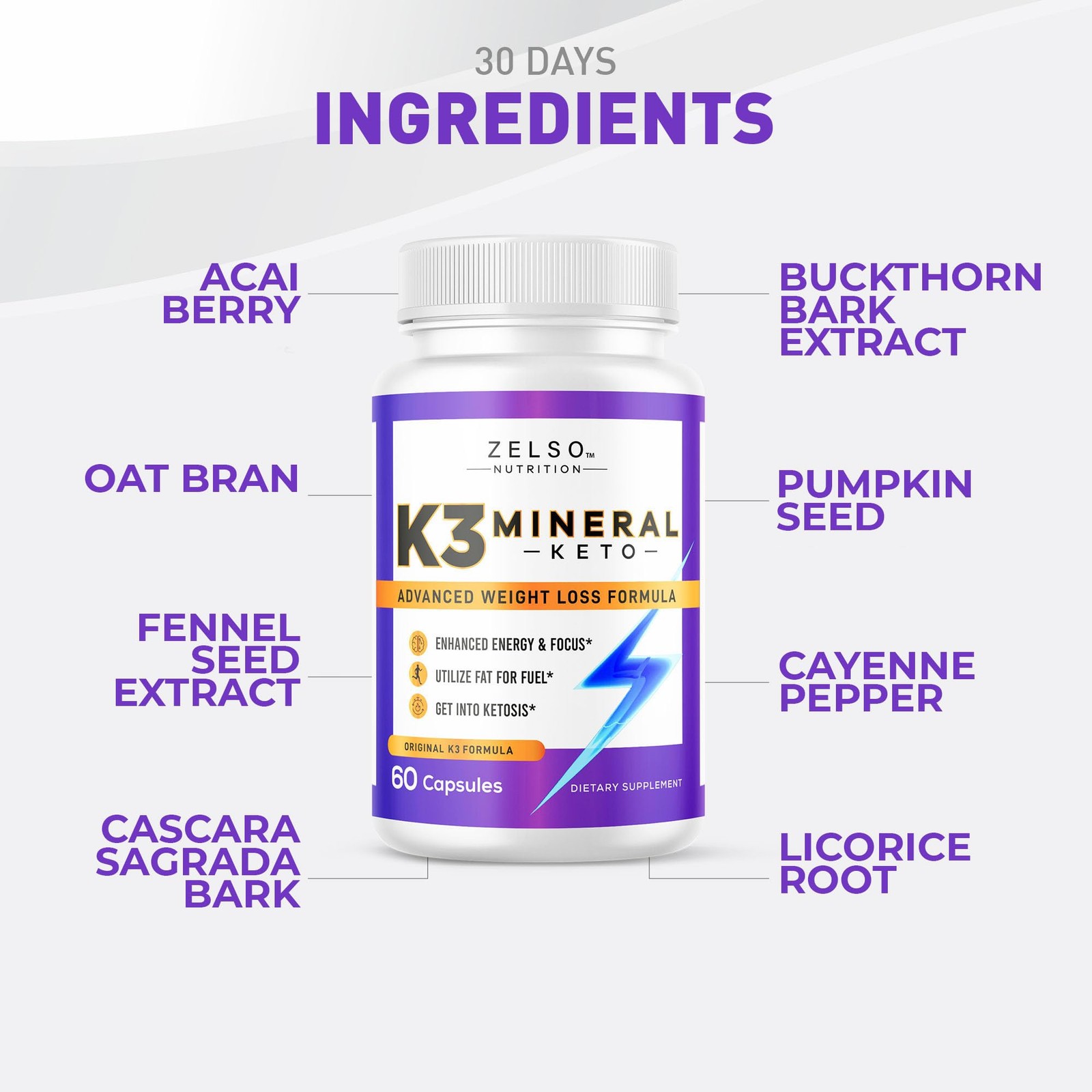ZELSO (3 Pack) K3 Mineral Weight Loss Pills for Women 60 Count (Pack of 3)