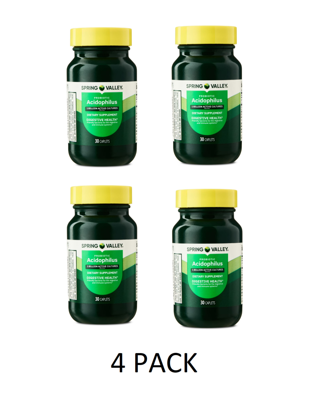 4 PACK Spring Valley Probiotic Acidophilus Caplets for Digestive Health