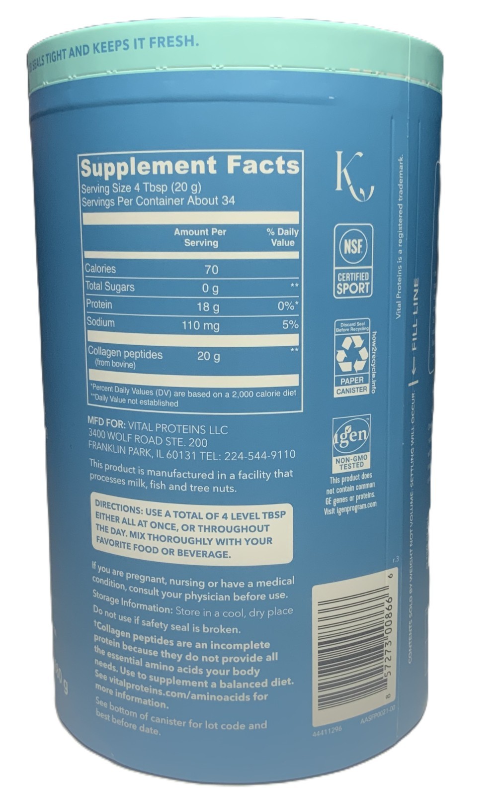 Vital Proteins Collagen Peptides Powder 1.5 lb Unflavored Grass Fed-New- 1/2029