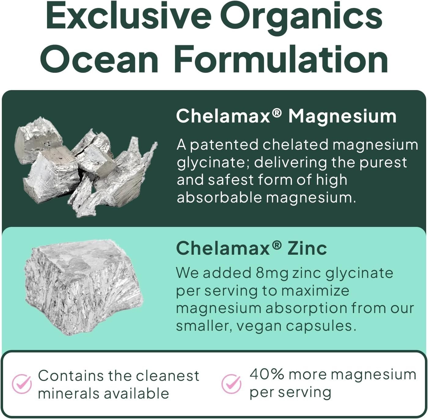US Organics Ocean Pure Magnesium Glycinate with Zinc – Maximum Strength Chelated