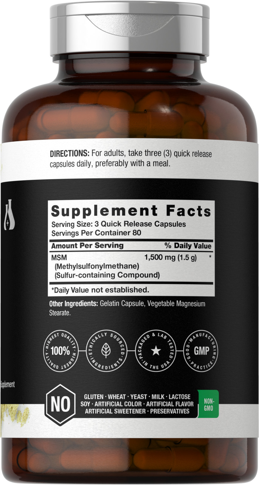 MSM Capsules 1500mg | 240 Count | Non-GMO, Gluten Free | Berkshire Labs