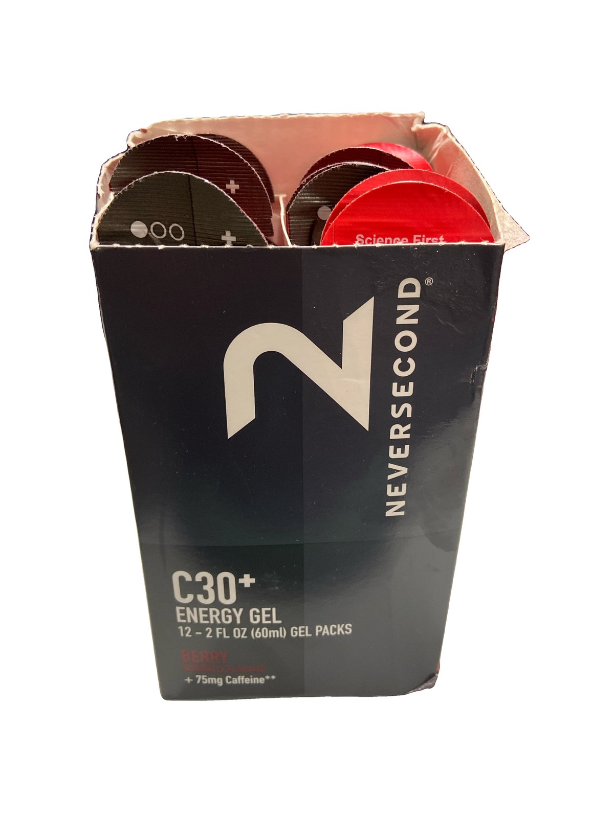Neversecond C30+ Energy Gel 75mg Caffeine (Berry Flavor, 12-Count Pack) EXP 1/28