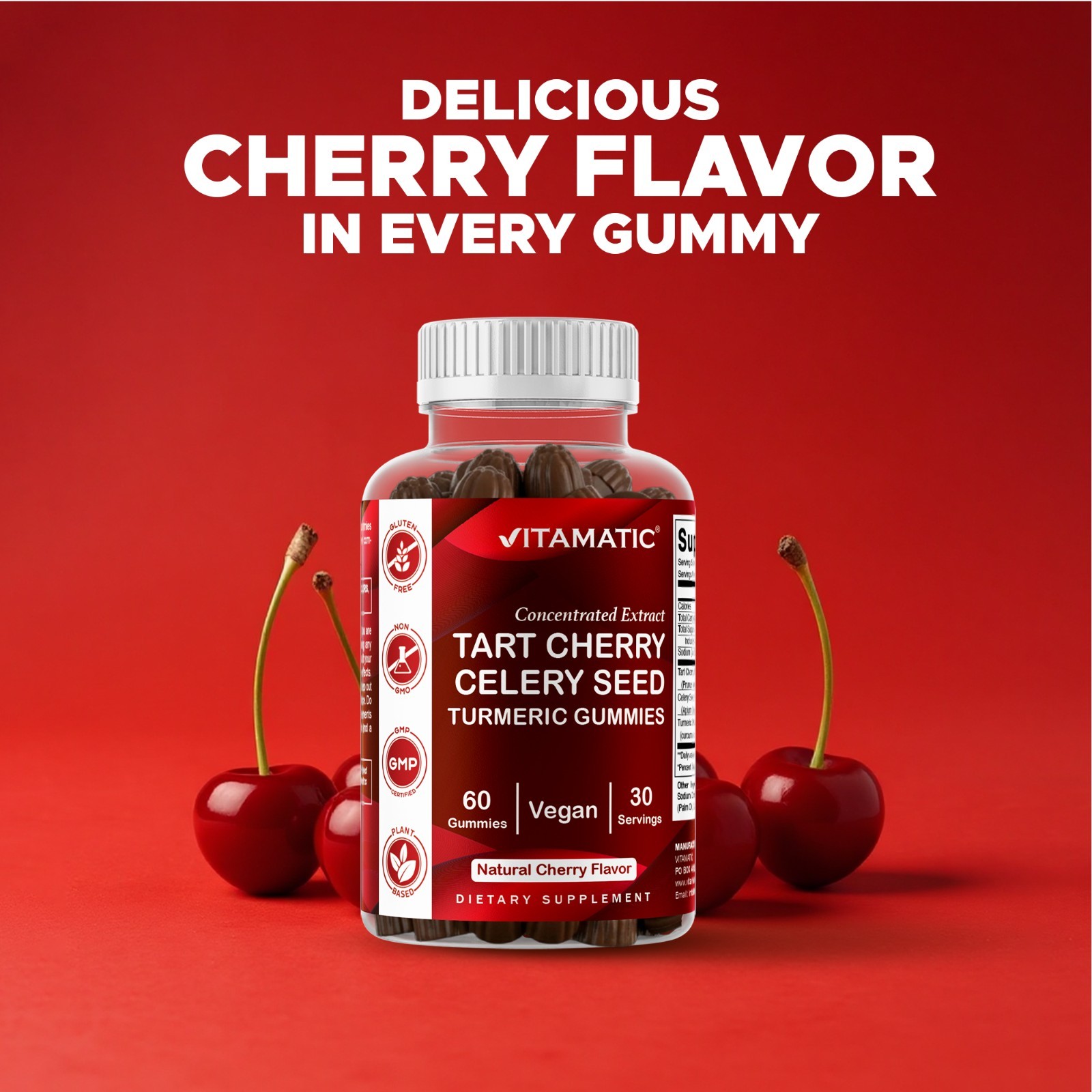 2 Pack Vitamatic Tart Cherry with Celery Seed Gummies – 4000mg Serving 120ct