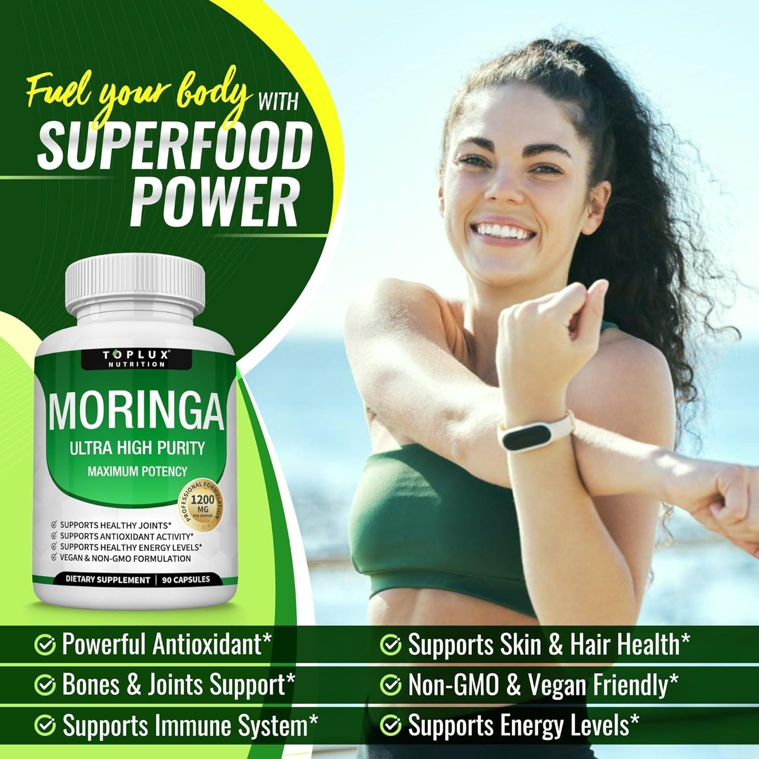 Toplux Moringa Capsules 1200mg – Pure Moringa Powder High Potency Leaf Extract