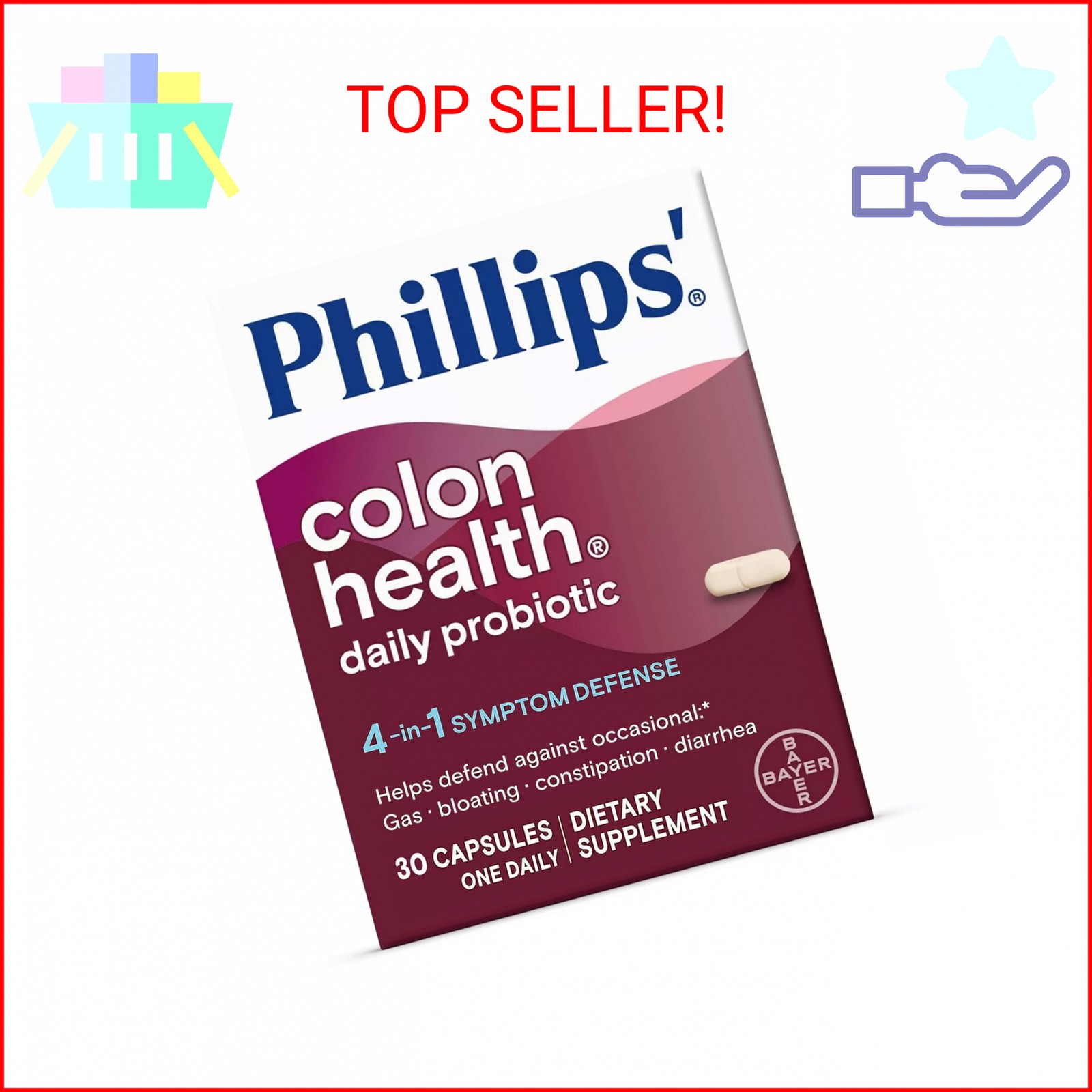 Phillips’ Colon Health Daily Probiotic Capsules, 4-in-1 Symptom Defense to help