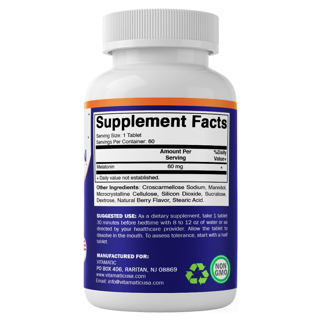 (3 Pack) Vitamatic Melatonin 60mg Fast Dissolve Tablets – 60 Vegan Tablets