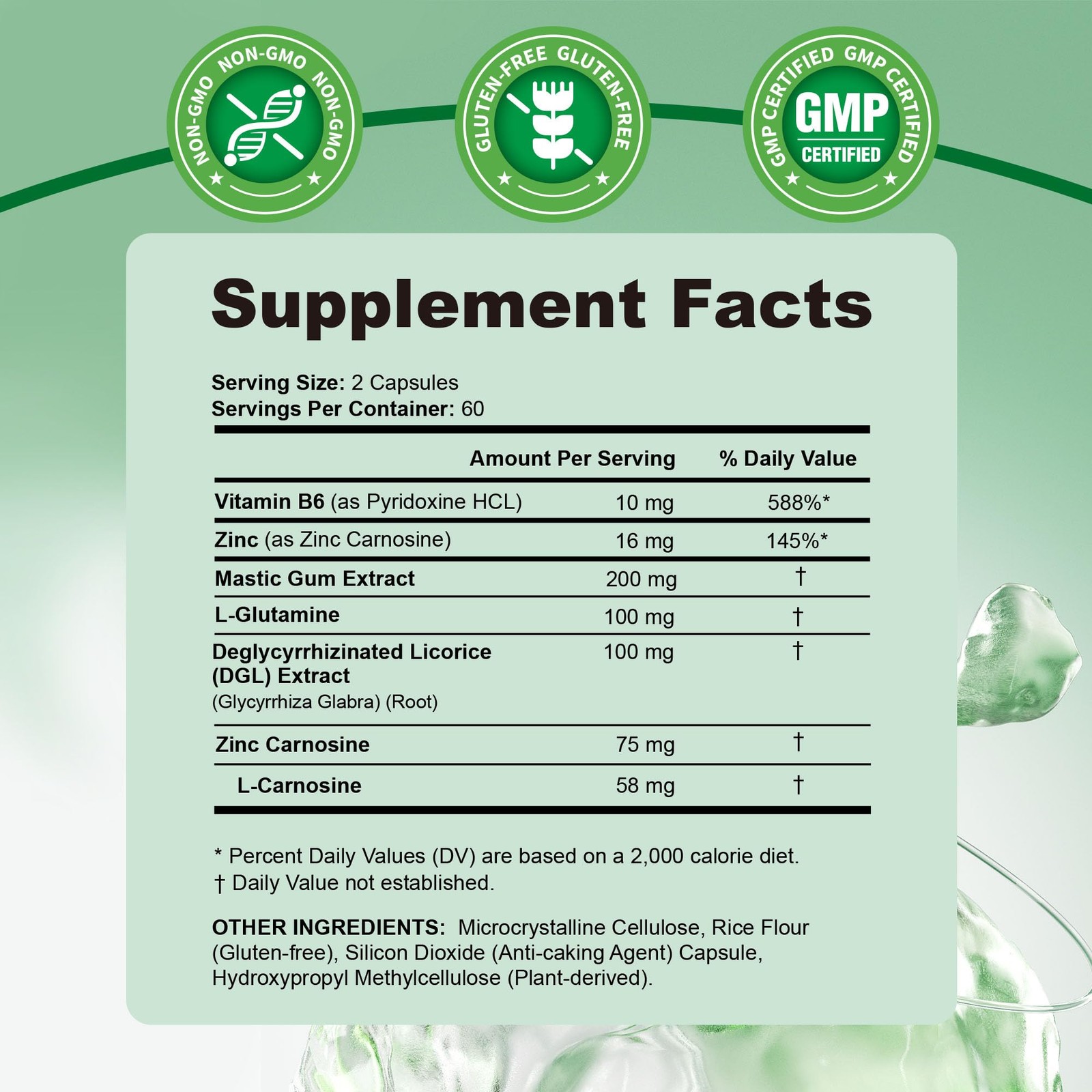 Zinc Carnosine & Mastic Gum Capsules with DGL Licorice – Stomach Support & Gu…