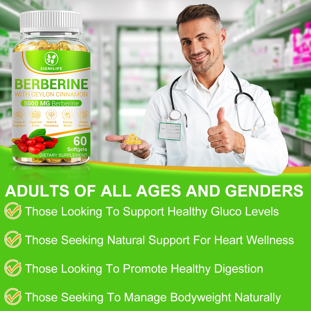 1-3 Packs Berberine HCL 5000mg 60 Caps Premium Metabolic Health Supplement