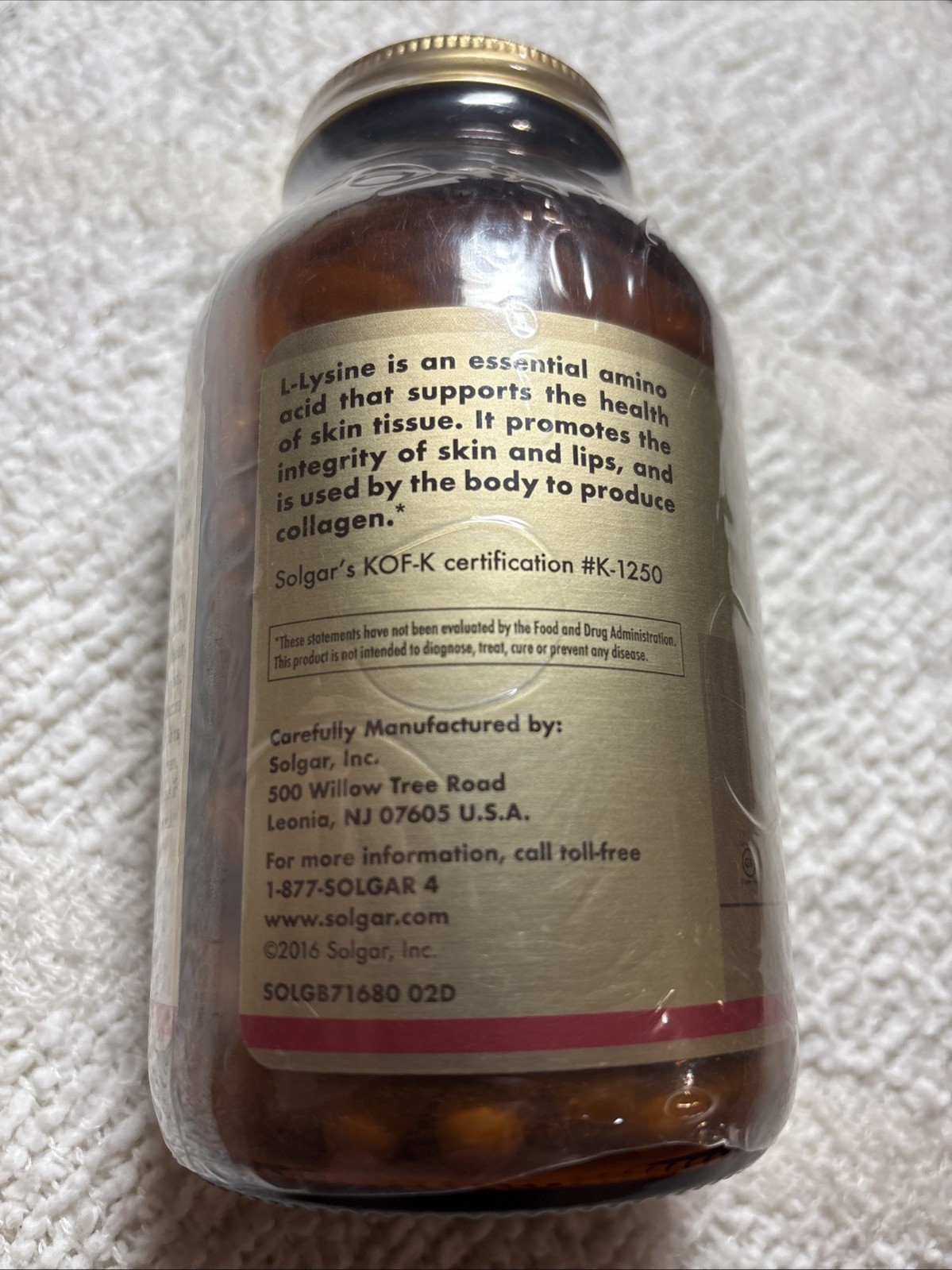Solgar L-Lysine Vegetable Capsules 500mg 250 Count – Exp 06/2028 – Sealed