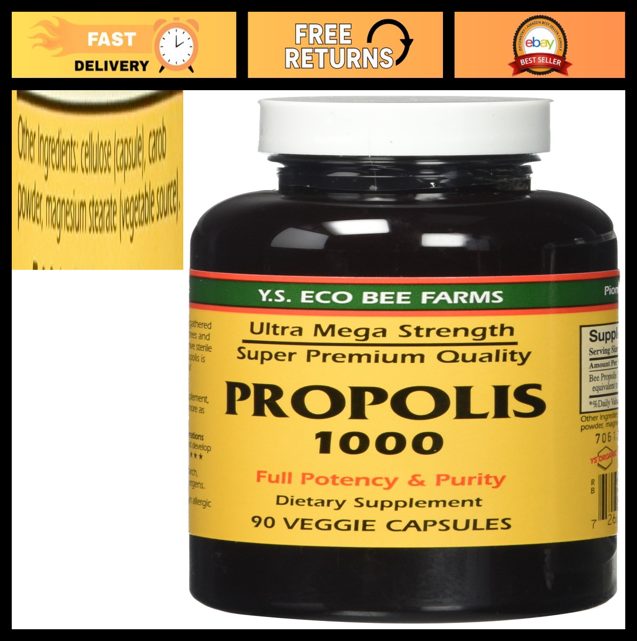Raw Propolis 1000mg – Unprocessed Bee Extract, 90 Capsules, Immune Support