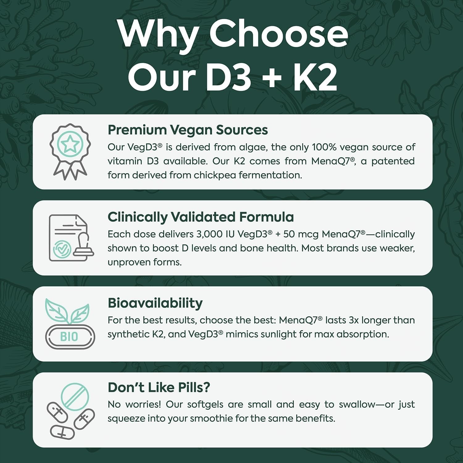 Organics Ocean Better D3 + K2, Organic Vitamin D3 K2 Supplement, 30-Day Supply