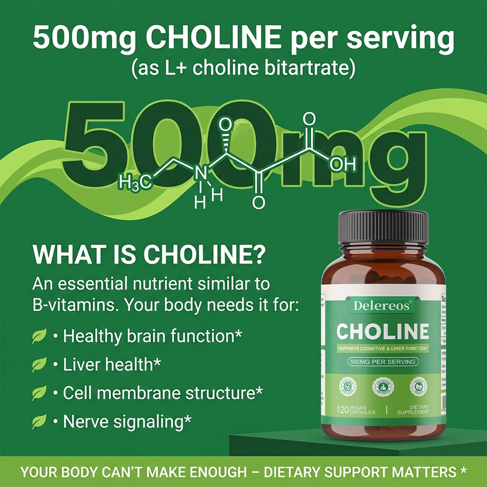 Choline Bitartrate 500Mg Support Cognitive And Liver Function 30/60/120 Capsules