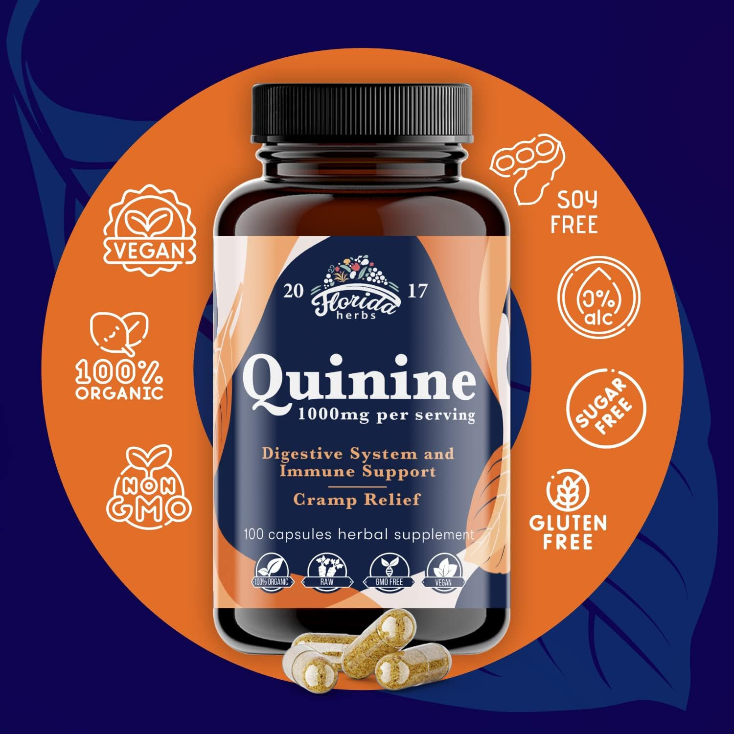 Quinine for Leg Cramps 1000 Mg – 110 Capsules – Cinchona Bark Extract Supplement