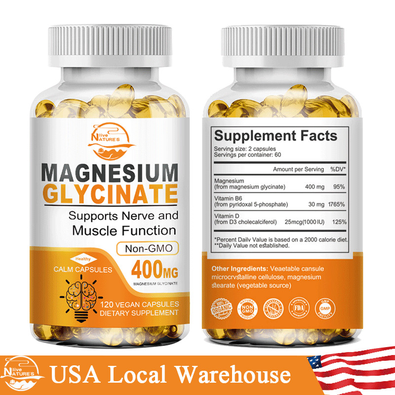 High Absorption Magnesium Glycinate 400 mg, 120 Capules Non-GMO Relieve Stress
