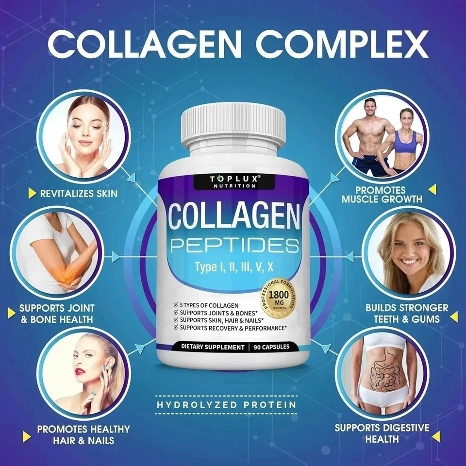 Premium Collagen Peptides🔥 1800 MG Hydrolyzed Anti-Aging (Types I,II,III,V,X)