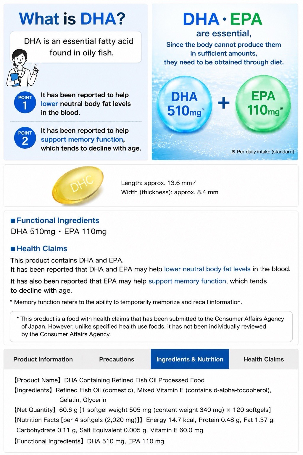 DHC DHA 30 Days Supplement 2-Pack – Memory & Triglyceride Support with DHA + EPA