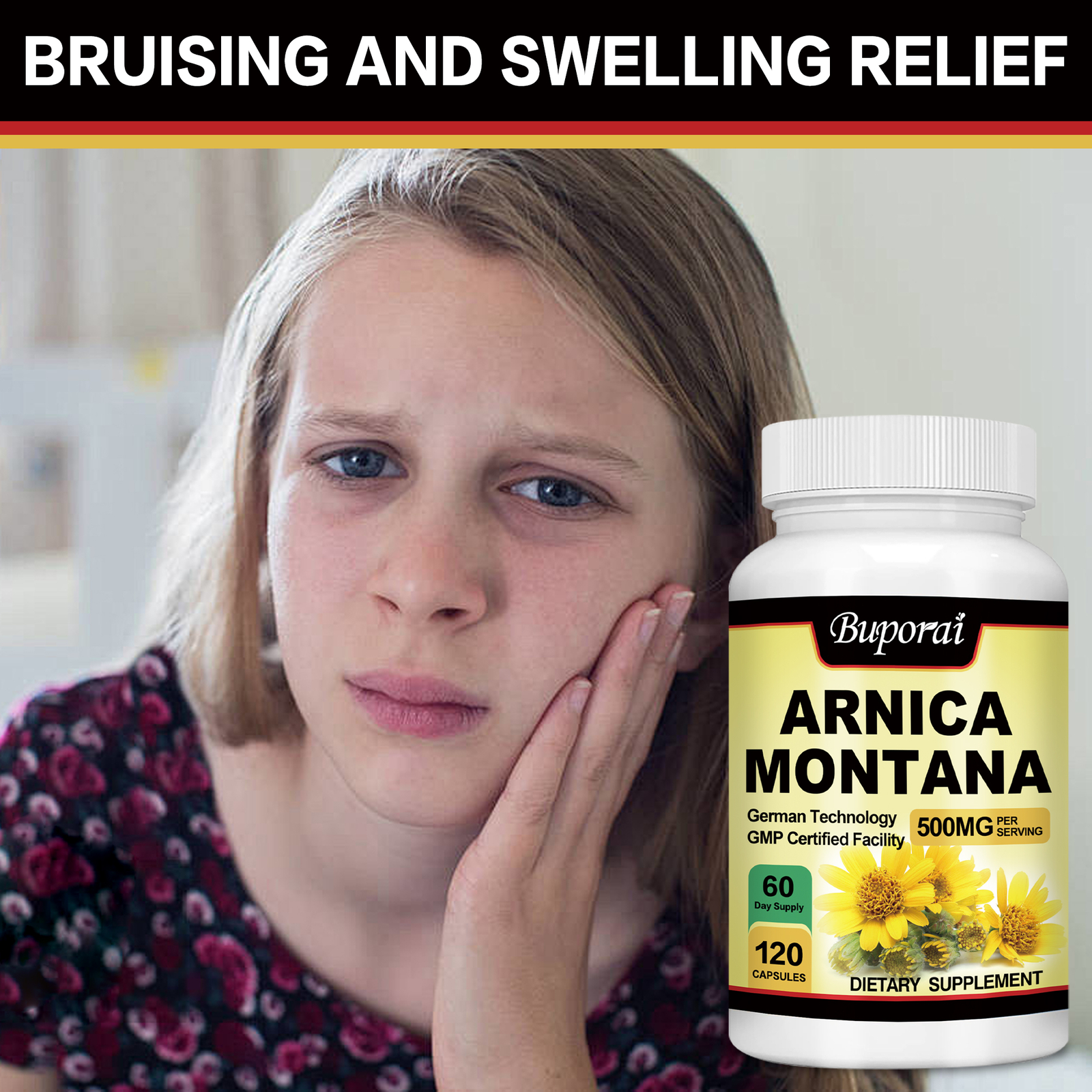Arnica Montana 500mg -Reliever for Swelling & Bruises, Anti-Inflammatory Support