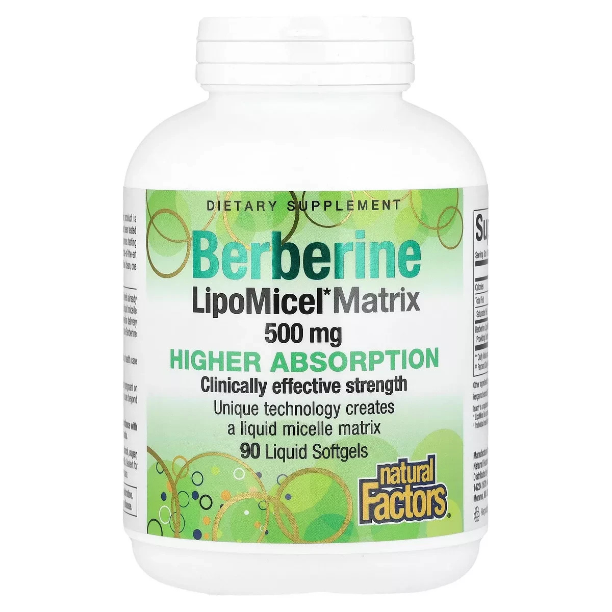 Natural Factors Berberine LipoMicel Matrix, 500 mg, 90 liquid softgels