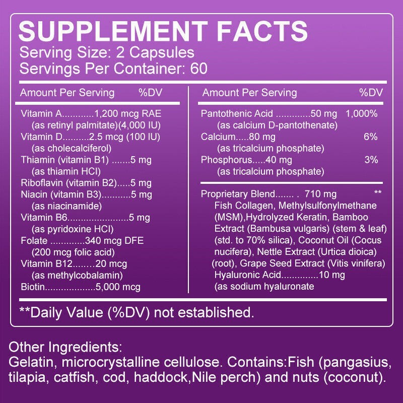 1-5x Hair Growth Dietary Supplement with Collagen Complex 60/120/600 Capsules