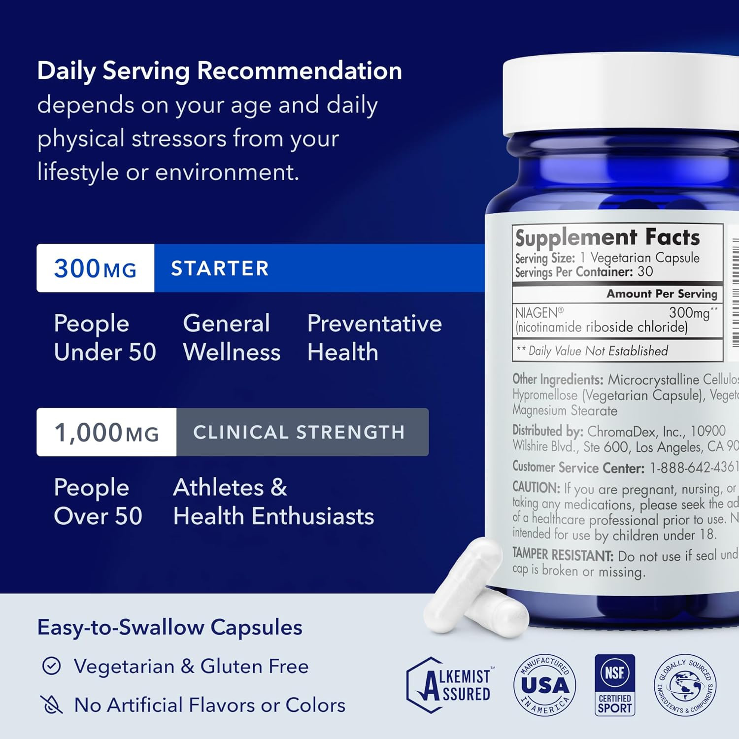 Patented NAD+ Supplement, 300Mg Niagen, 30 Servings | Nicotinamide Riboside (NR)