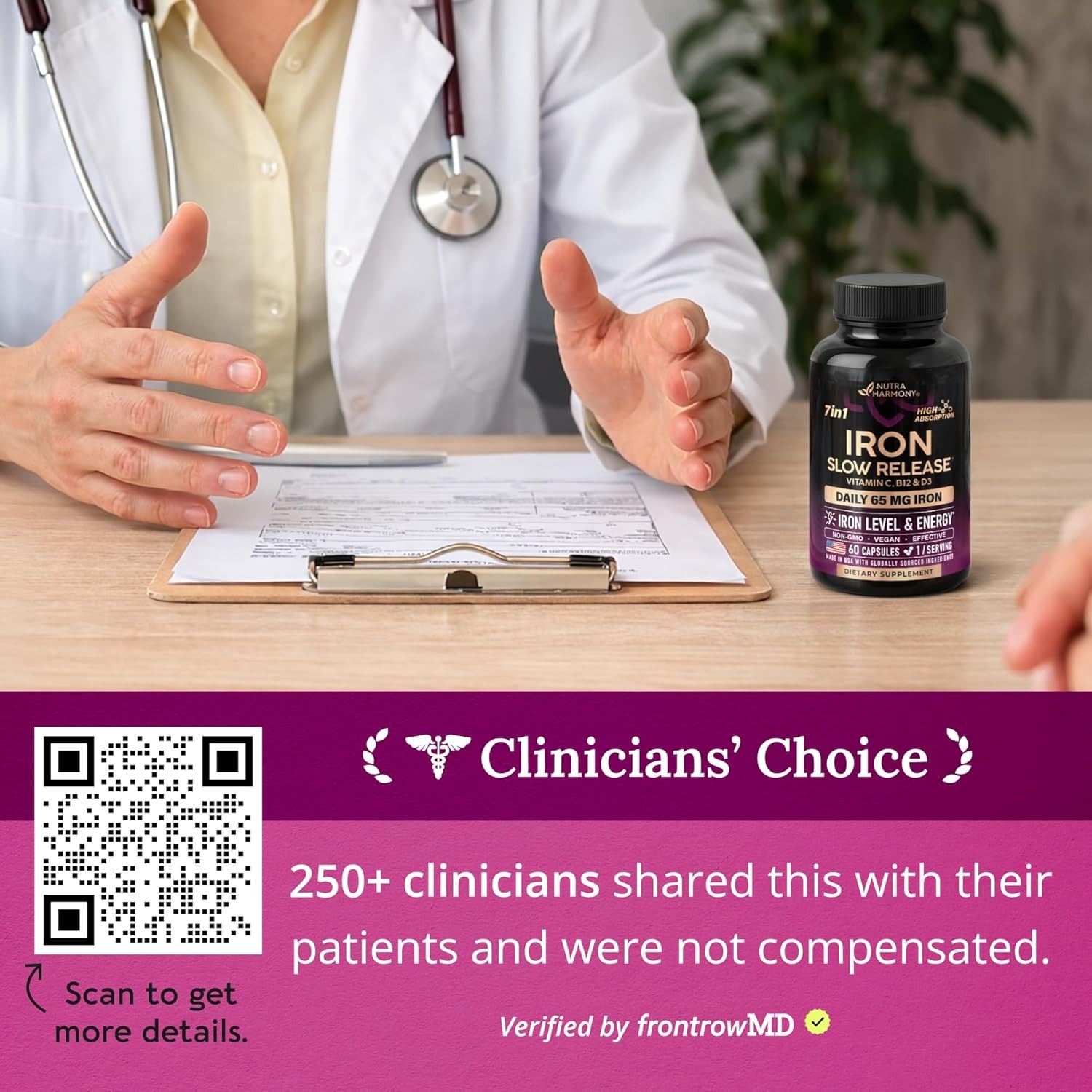 Iron Supplement for Women – Iron 65mg (Ferrous Sulfate 325mg) – Stomach Friendly