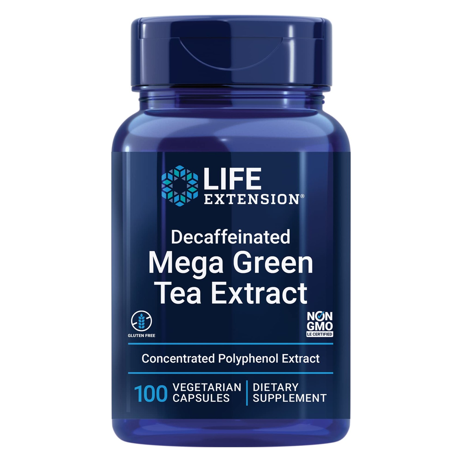 Life Extension Decaffeinated Mega Green 100 Count (Pack of 1), Brown to Pink