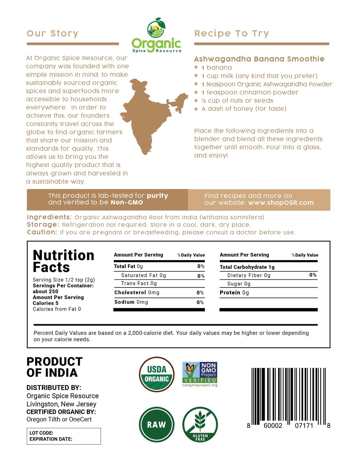 Organic Ashwagandha Root Powder 1.10 lbs | Non-GMO Indian Ginseng, Raw India