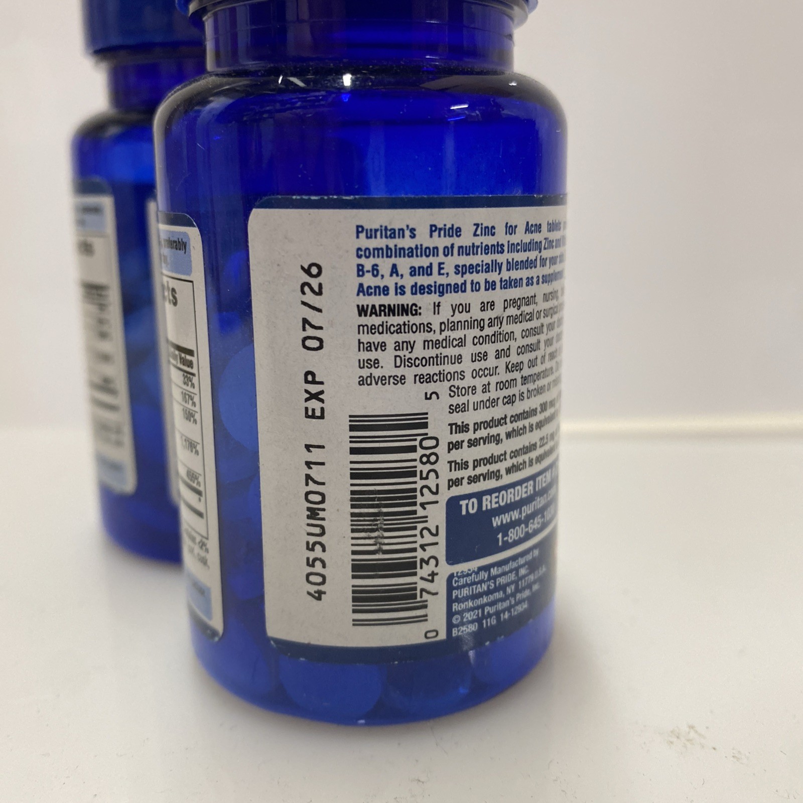 2X Puritan’s Pride Zinc for Acne – 100 Tablets Each