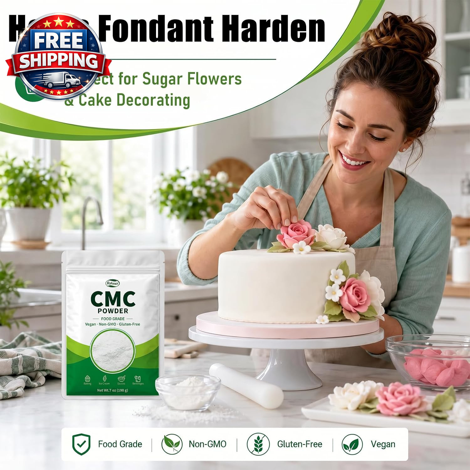 100% Pure CMC Powder CMC Para Helados for Fondant, Ice Cream Stabilizer – 7Oz Ce