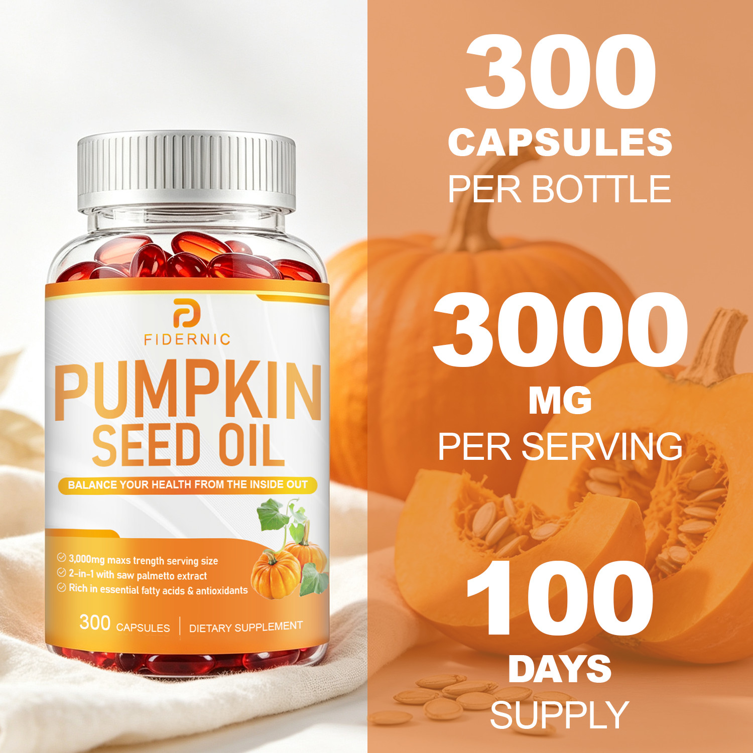 2 Bottle Pumpkin Seed Oil 3000mg Per Serving 300 Capsules Dietary Supplement