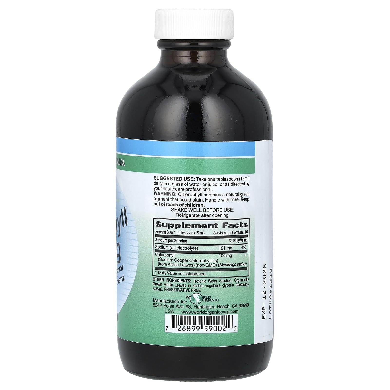 World Organic – Chlorophyll Liquid 100mg, 8 oz 8 Ounce (Pack of 1), No Color