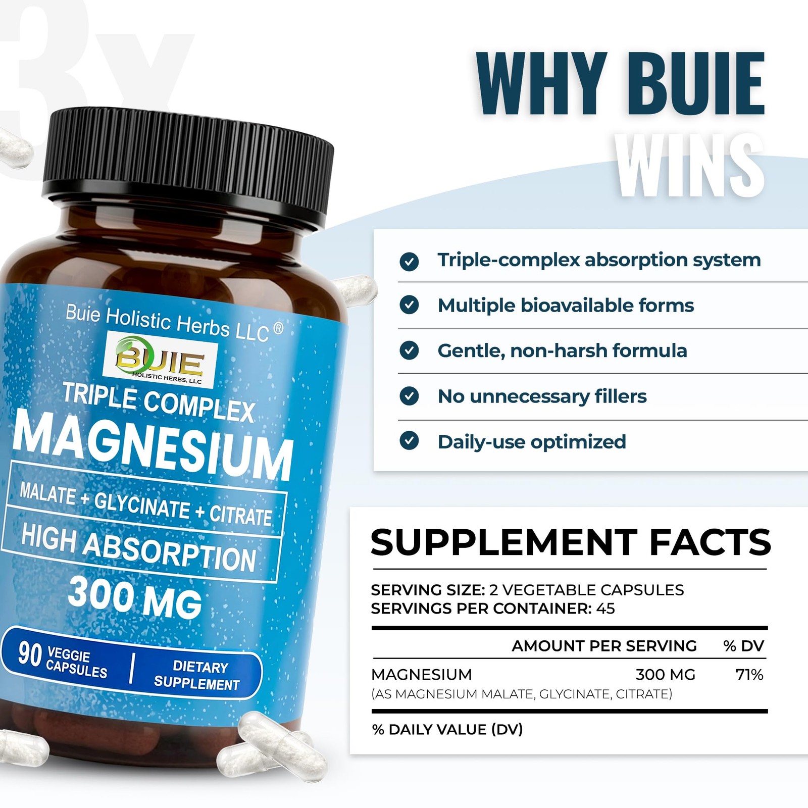 Triple Complex Magnesium 300mg | High Absorption 90 Count (Pack of 1)