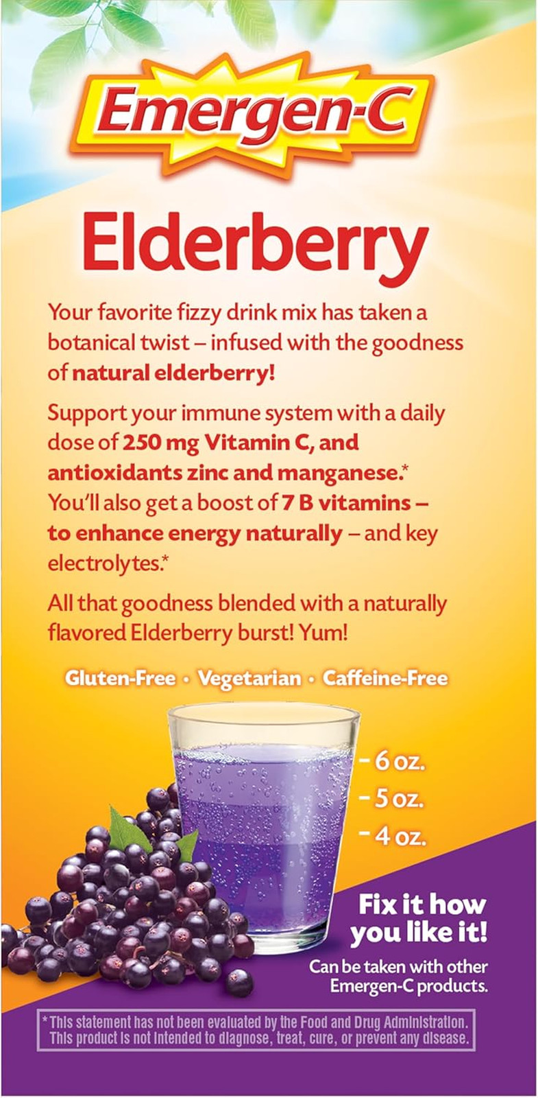 Elderberry Fizzy Drink Mix, Elderberry Immune Support, Natural Flavors, with Hig