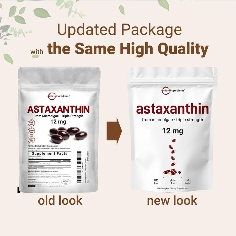 1-3 PACK Astaxanthin 120 Softgels 12mg – Supports Eye Health and Joint Health