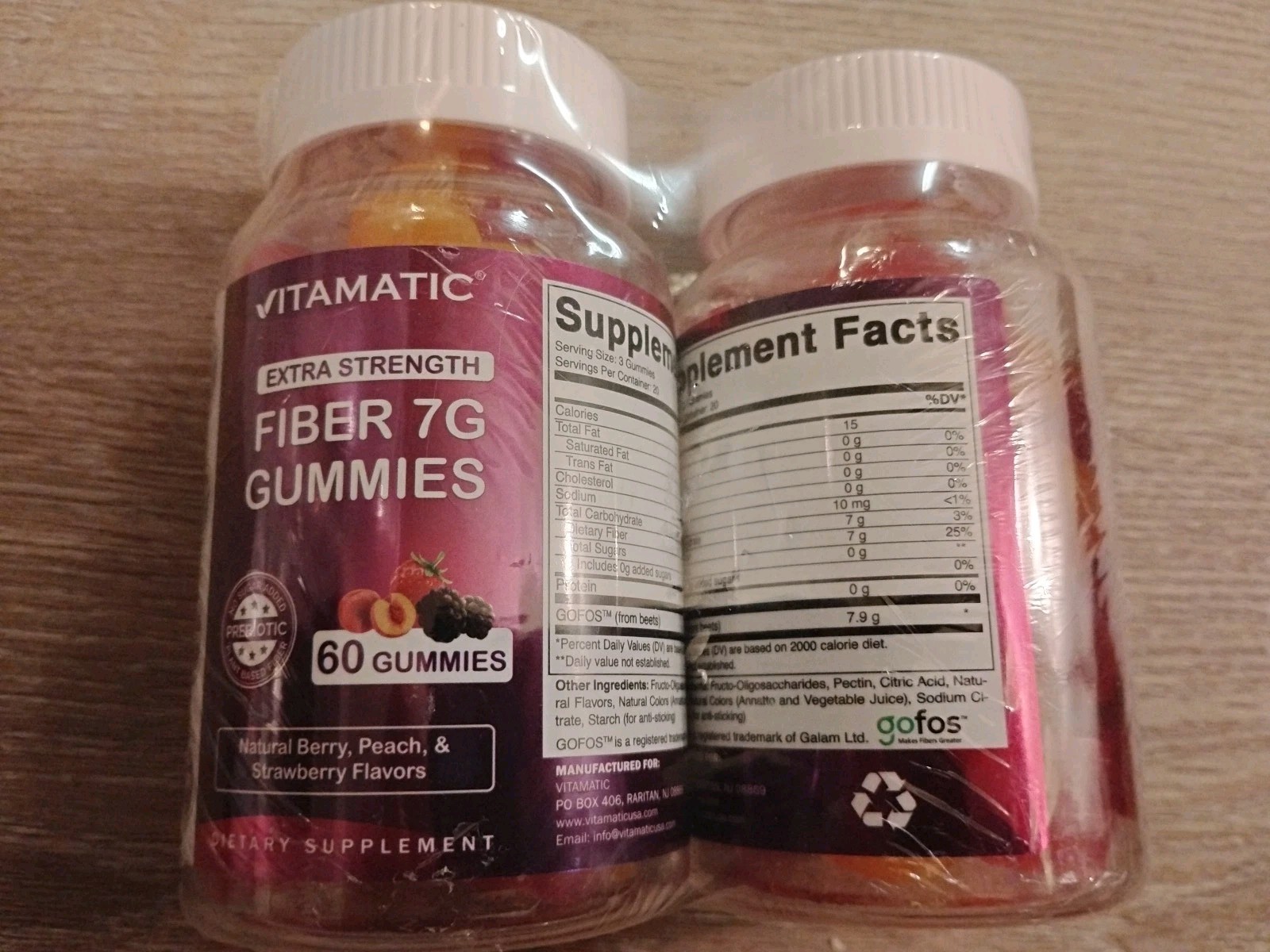 Vitamatic | 2 pack Prebiotic Fiber Gummies for Adults – 7G Fiber | 60 Gummies