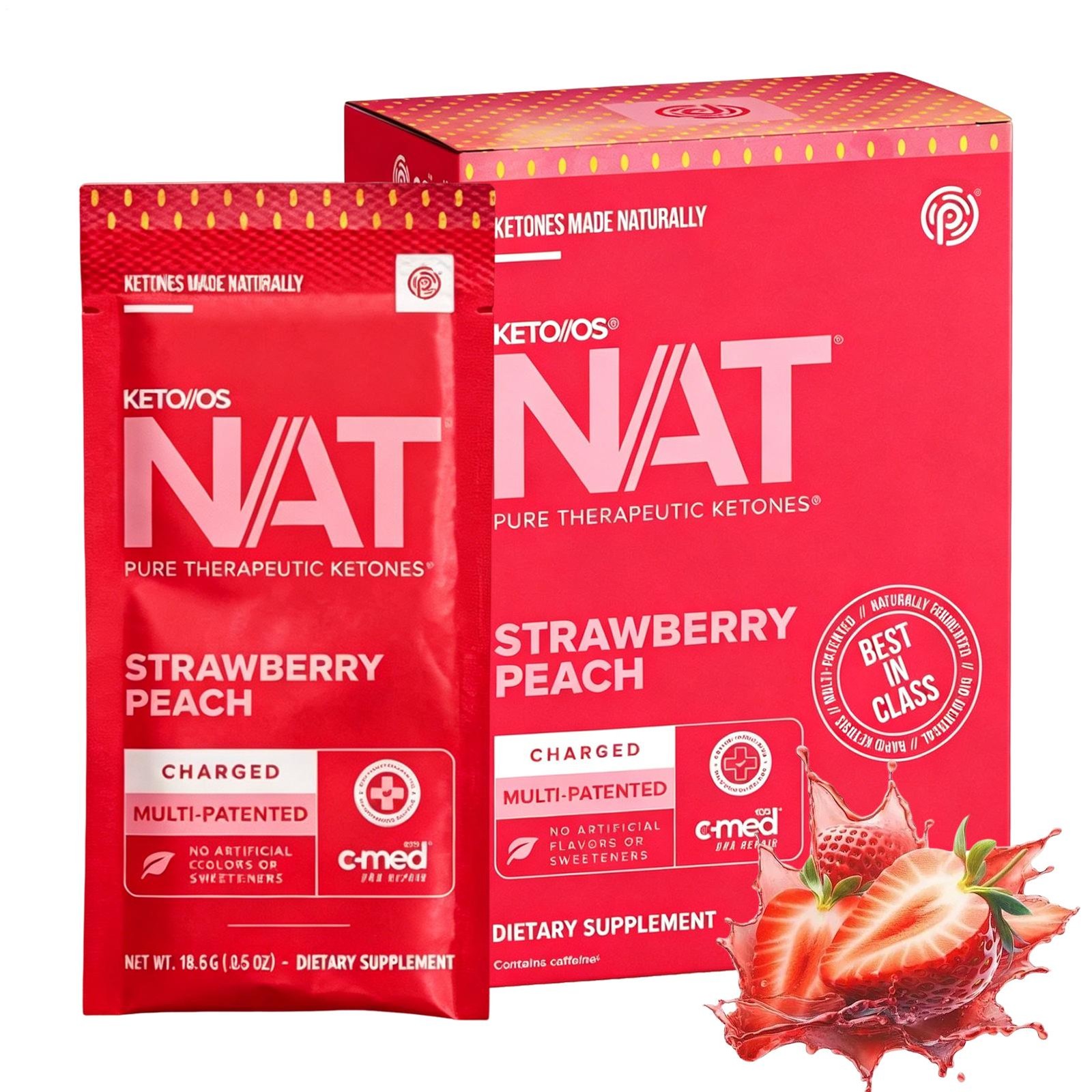 PRUVIT Ketone Drink Keto Nat STRAWBERRY PEACH Charged 20 Pack