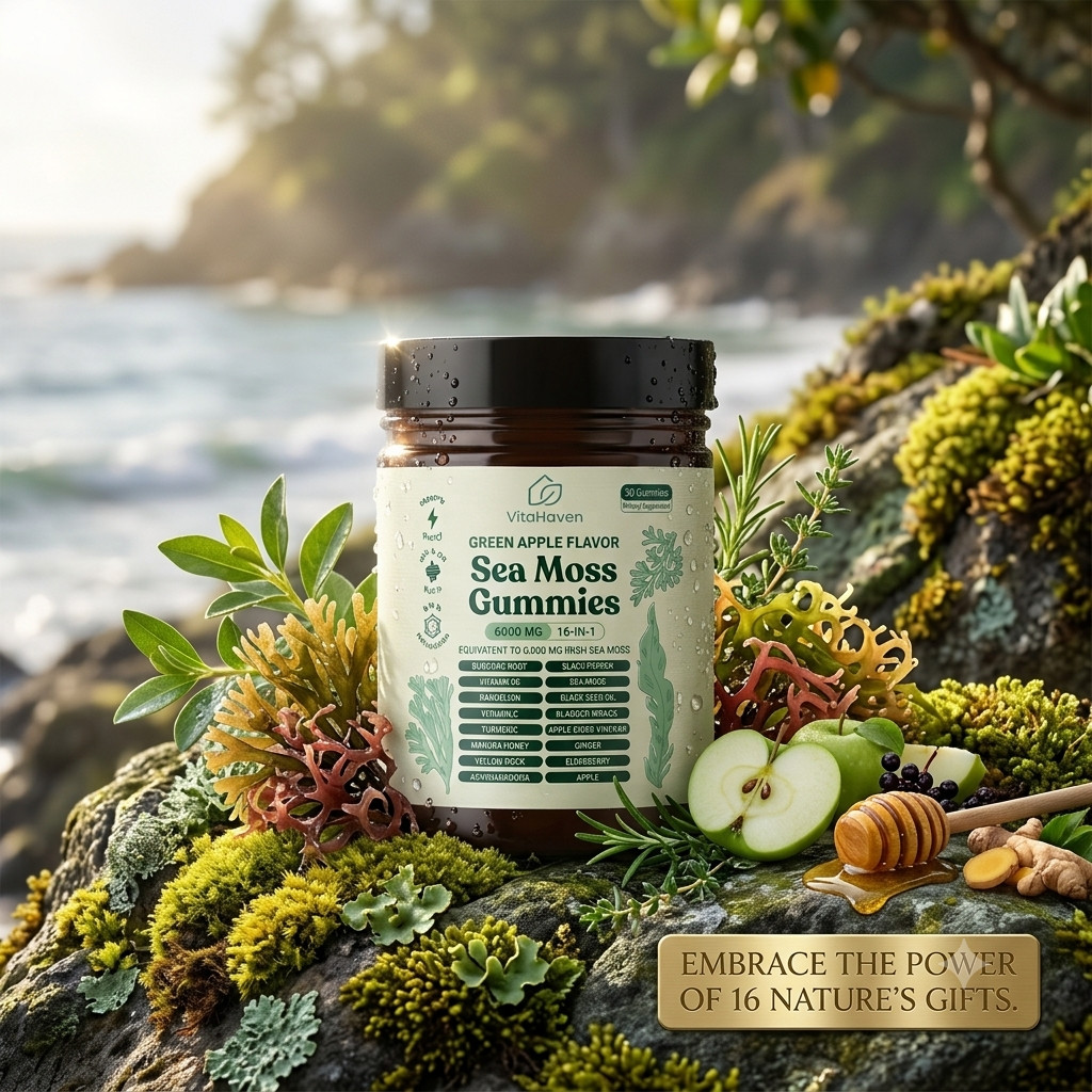 16 IN 1 Organic Sea Moss Gummy Irishmoss Extract 6000Mg | Green Apple Flavor US