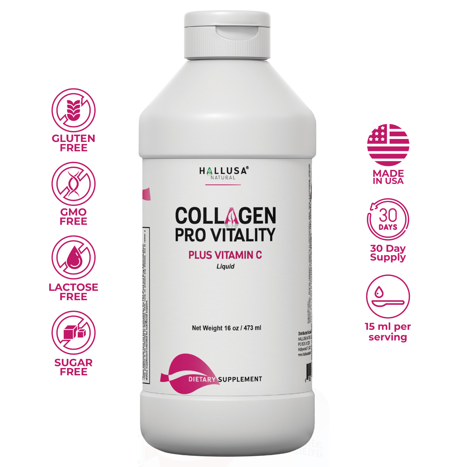 COLLAGEN LIQUID PLUS VIT C – Skin, Hair & Joint Health – Anti-Aging – 16 OZ