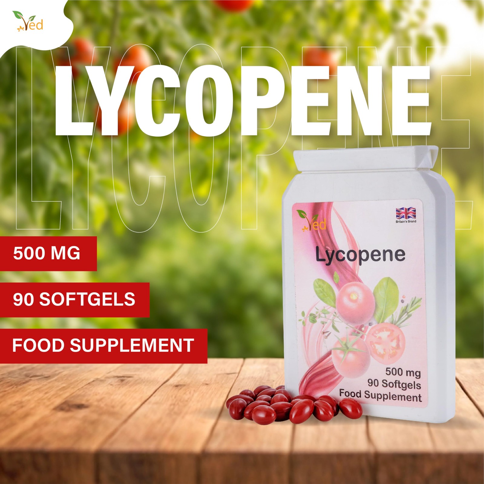 Ved Lycopene 500 mg | 90 softgel, 6 Month Supply.(Pack 90 Count (Pack of 2)
